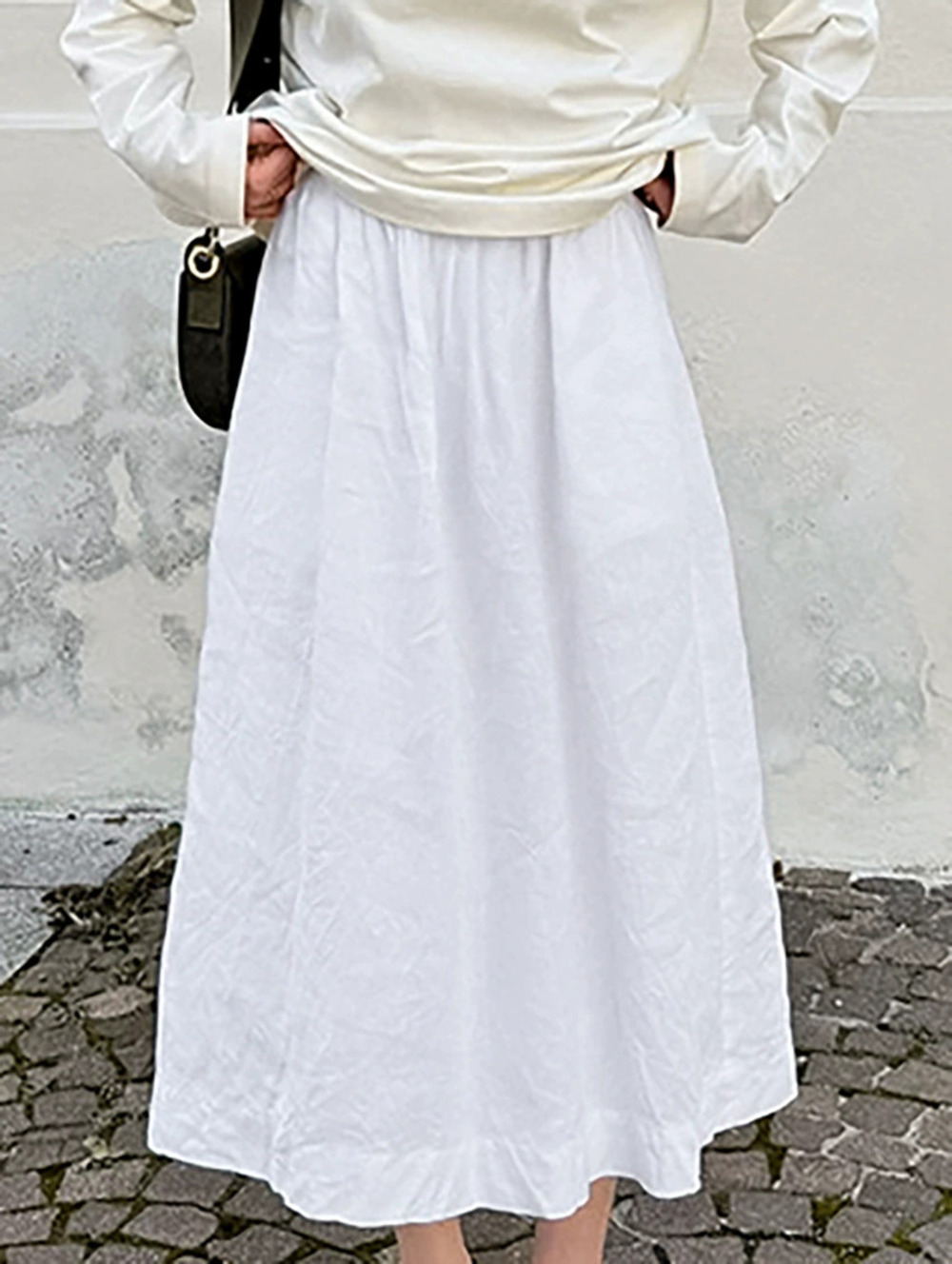 ZARA High Waist White Cotton Linen A Line Skirt Spring Summer Versatile Office